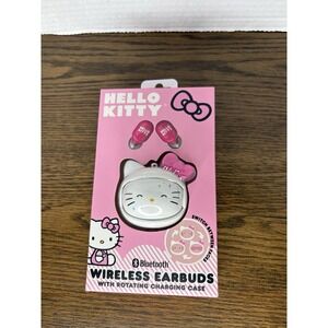 Sanrio Hello Kitty Bluetooth Wireless Earbuds w/ Rotating Face Charging Case NIB